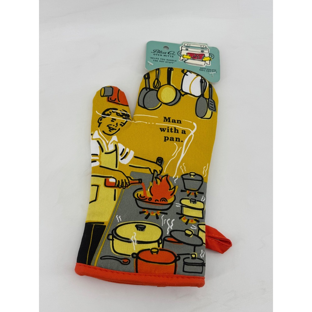 Blue Q Man With A Pan Oven‎ Mitt Retro Yellow 100% Cotton Super Insulated WW128